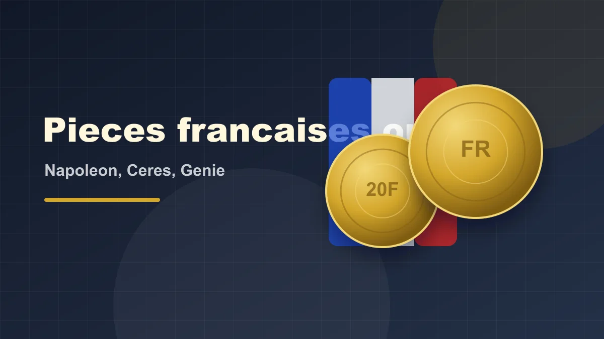 Pièces françaises en or Napoléon, Coq Marianne et Génie sur fond neutre